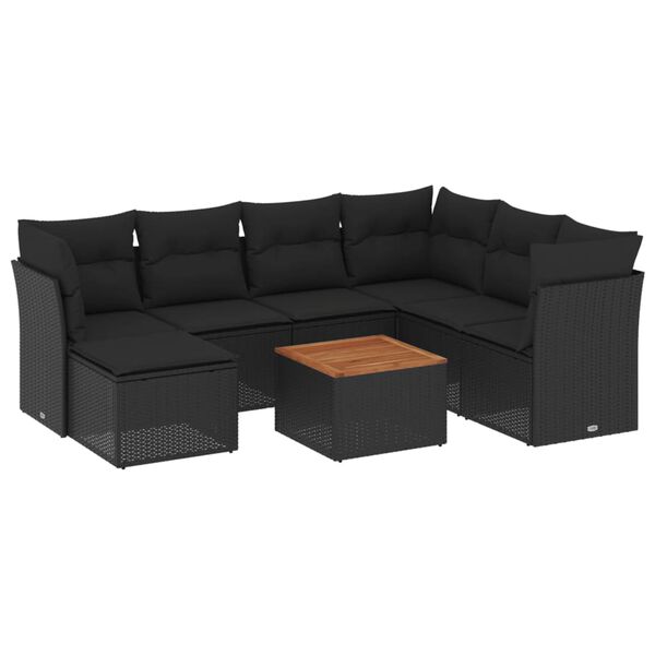vidaXL Set Divani da Giardino con Cuscini 8 pz Nero in Polyrattan