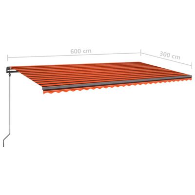 vidaXL Tenda Sole Retrattile Manuale con Pali 6x3 m Arancione Marrone