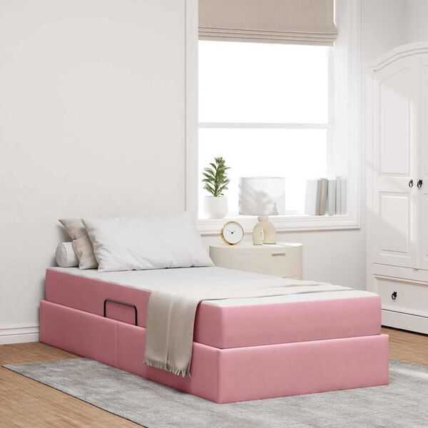 vidaXL Letto con contenitore e materasso Rosa 90 x 190 cm Velluto