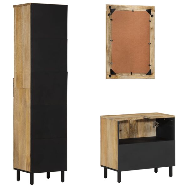 vidaXL Set Mobili da Bagno 3pz in Legno Massello di Mango