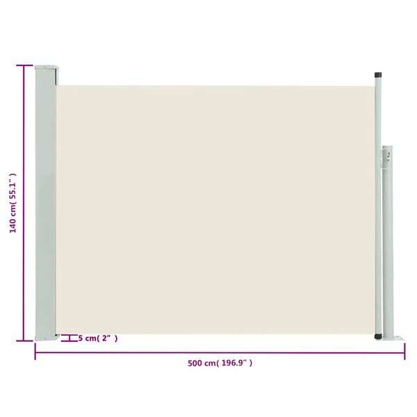 vidaXL Tenda Laterale Retrattile per Patio 140x500 cm Crema