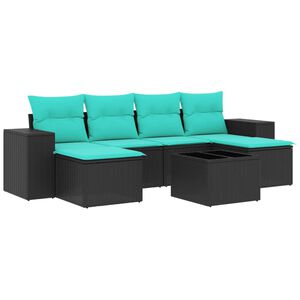 vidaXL Set Divani da Giardino 7 pz con Cuscini Nero in Polyrattan