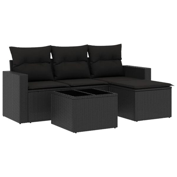 vidaXL Set Divani da Giardino 5 pz con Cuscini in Polyrattan Nero