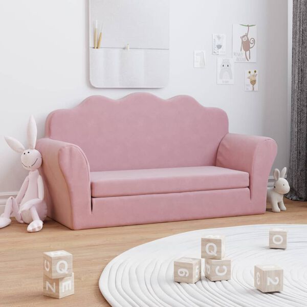 vidaXL Divano Letto per Bambini 2 Posti Rosa in Morbido Peluche