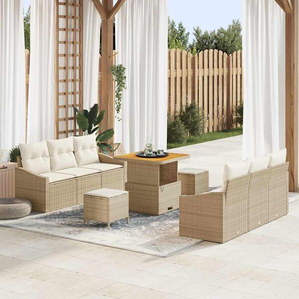 vidaXL Set Divano da Giardino con cuscino 9 pcs Beige Poly Rattan