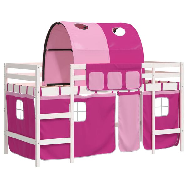 vidaXL Letto a Soppalco con Tunnel Bambini Rosa 90x200cm Massello Pino