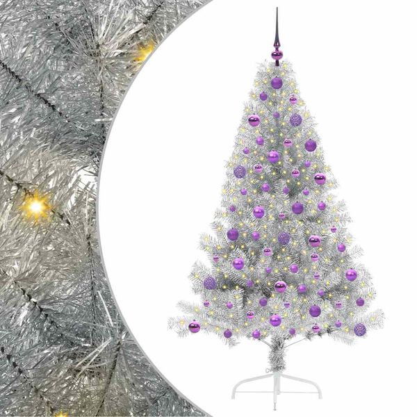 vidaXL Albero di Natale artificiale con luci integrate Argento 180 cm