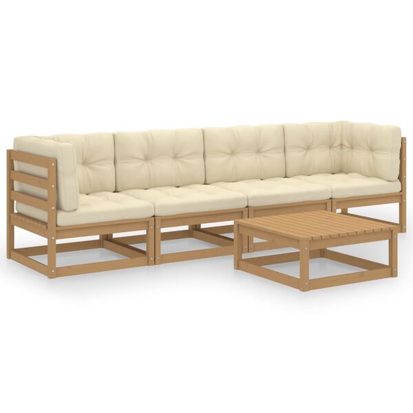 vidaXL Set Divani da Giardino 5 pz con Cuscini Legno Massello di Pino