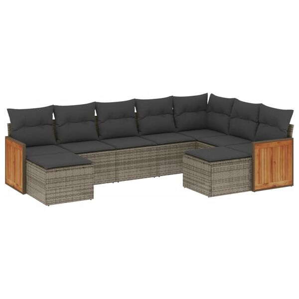 vidaXL Set Divano da Giardino 9 pz con Cuscini Grigio in Polyrattan