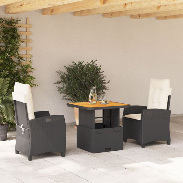 vidaXL Set da Pranzo da Giardino 5 pz Nero con Cuscini in Polyrattan