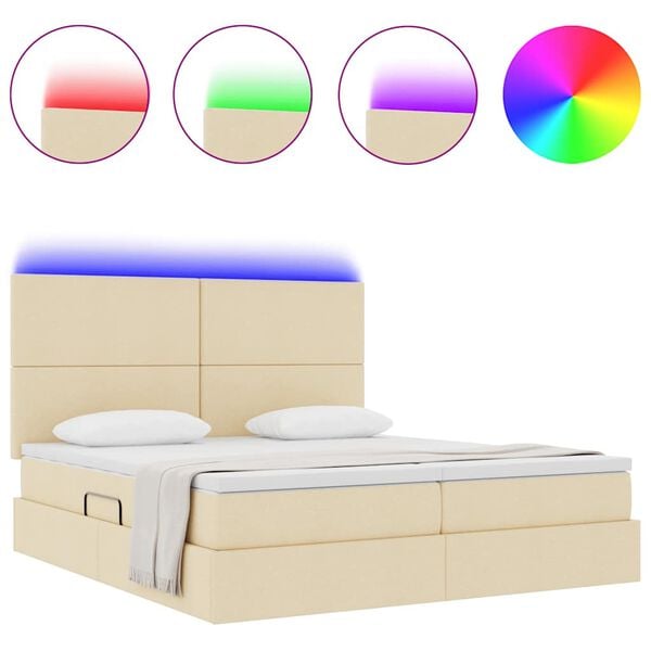 vidaXL Letto con luci a strisce a LED Crema 180 x 200 cm Tessuto