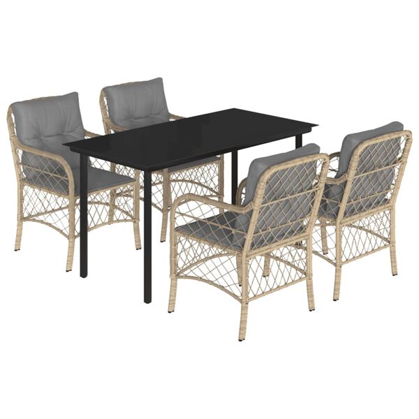 vidaXL Set Pranzo da Giardino 5 pz con Cuscini Beige Misto Polyrattan