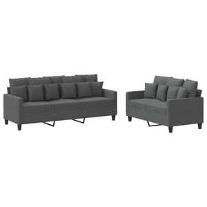 vidaXL Set di Divani 2 pz con Cuscini Grigio Scuro in Tessuto