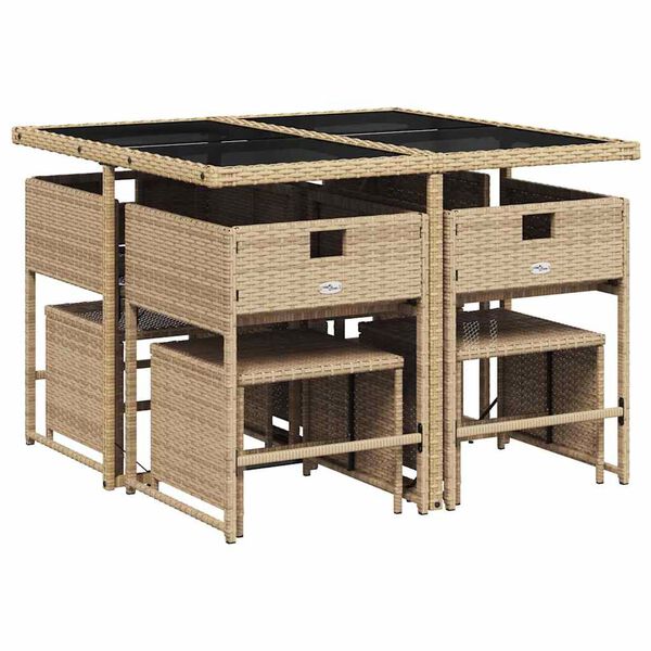 vidaXL Set Pranzo da Giardino 9 pz con Cuscini Beige Misto Polyrattan