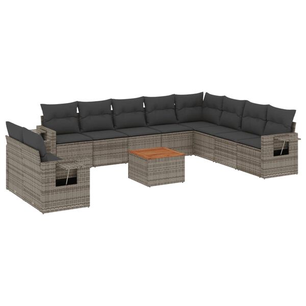 vidaXL Set Divani da Giardino 11 pz con Cuscini in Polyrattan Grigio