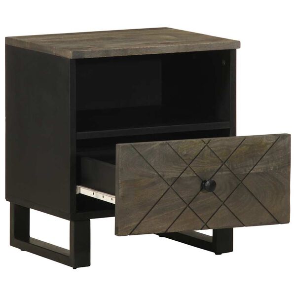 vidaXL Comodino Nero 40x33x46 cm in Legno Massello di Mango