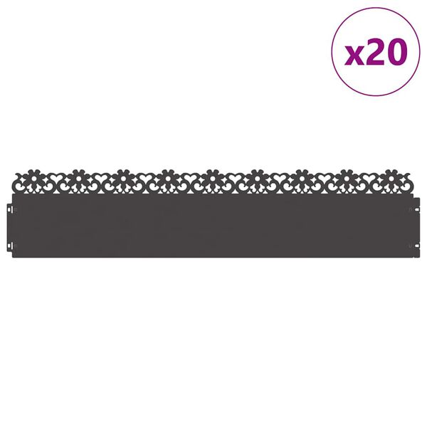 vidaXL Bordure per prato 20 pcs Nero 103 x 0,05 x 22 cm Acciaio