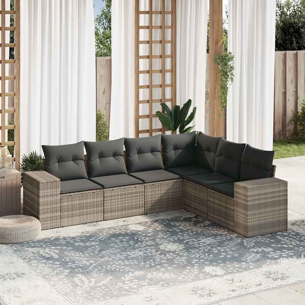 vidaXL Set Divano da Giardino 6pz con Cuscini Grigio Chiaro Polyrattan