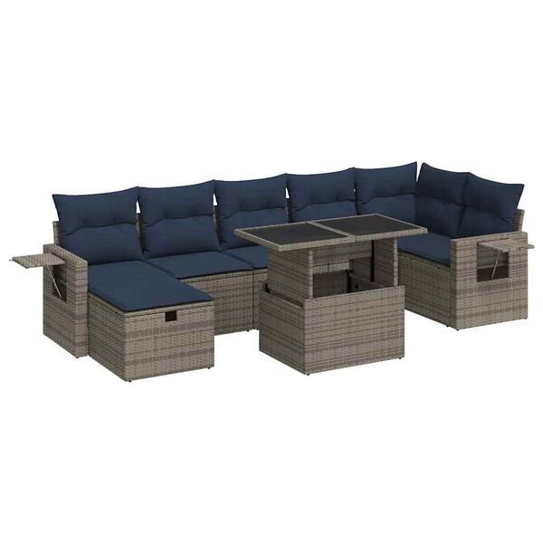 vidaXL Set Divani Giardino 8 pz con Cuscini Grigio Polyrattan