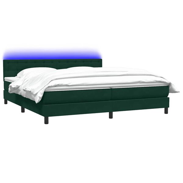 vidaXL Letto a Molle con Materasso e LED Verde Scuro 180x220 cm Velluto