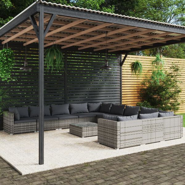 vidaXL Set Divani da Giardino 12 pz con Cuscini in Polyrattan Grigio