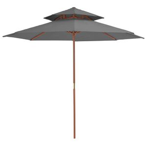 vidaXL Ombrellone a Due Livelli con Palo in Legno 270 cm Antracite