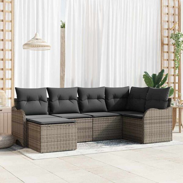 vidaXL Set Divano da Giardino con cuscino 6 pcs Grigio Poly Rattan