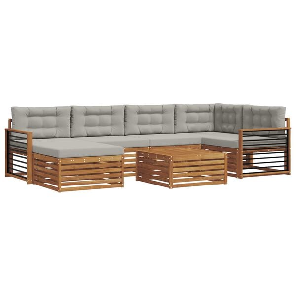 vidaXL Set di divani da esterno 7 pcs Grigio Naturale e Chiaro