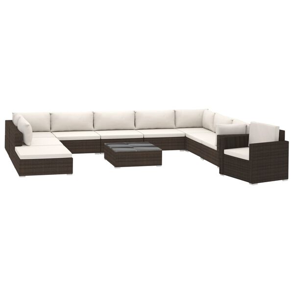 vidaXL Set Divani da Giardino 11 pz con Cuscini in Polyrattan Marrone