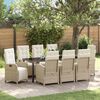 vidaXL Set da Pranzo per Giardino con cuscino 9 pcs Beige polyrattan