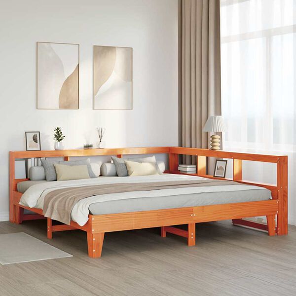 vidaXL Letto Libreria senza Materasso Marrone Cera 180x200 cm in Pino