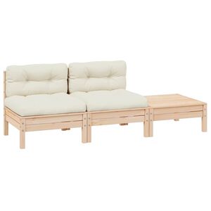 vidaXL Set Divani da Giardino 3 pz con Cuscini Crema Massello di Pino