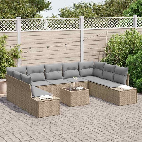vidaXL Set Divano da Giardino con cuscino 10 pcs Beige polyrattan