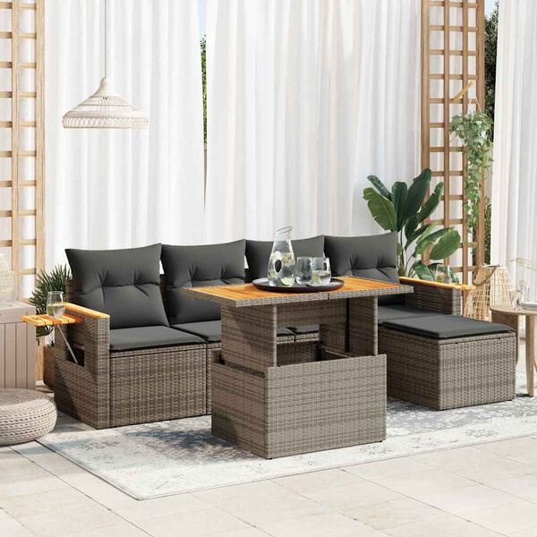 vidaXL Set Divano da Giardino 6pz con Cuscini Grigio Polyrattan Acacia
