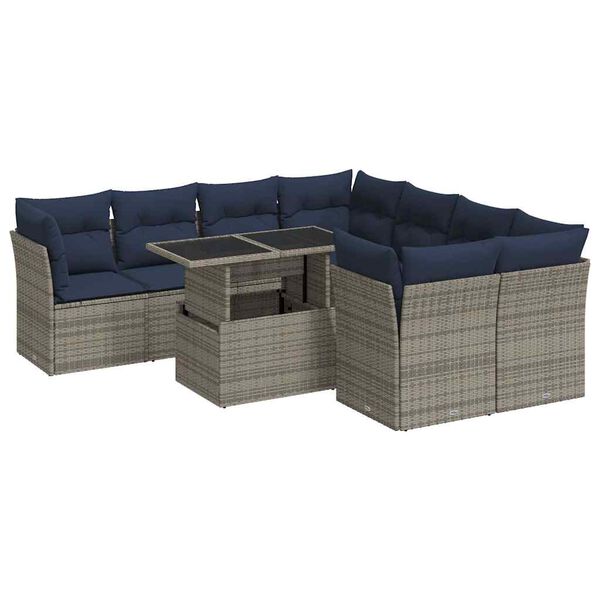 vidaXL Set Divano da Giardino 9pz con Cuscini Grigio Polyrattan Acacia