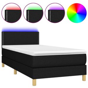 vidaXL Letto a Molle con Materasso e LED Nero 90x190 cm in Tessuto