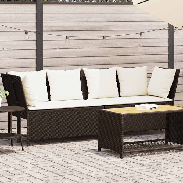vidaXL Divano da Giardino con Cuscini in Polyrattan Marrone