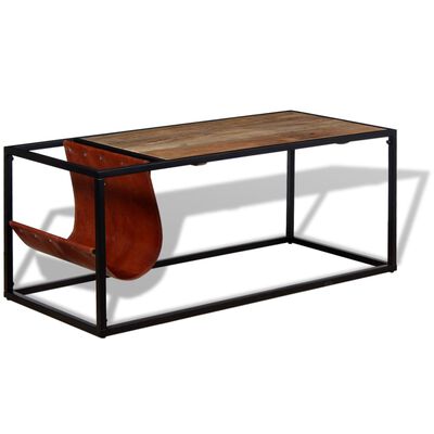 vidaXL Tavolino da Salotto in Vera Pelle con Portariviste 110x50x45 cm