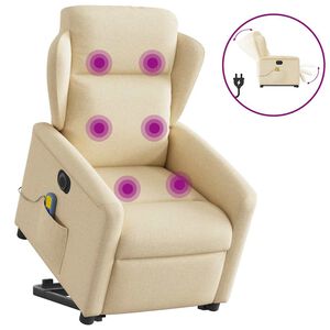 vidaXL Poltrona Alzapersona Massaggiante Elettrica Crema in Tessuto