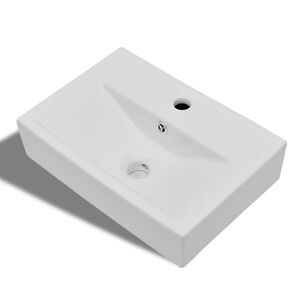 vidaXL Lavandino Bagno Ceramica Bianca Rettangolare e Foro di Trabocco