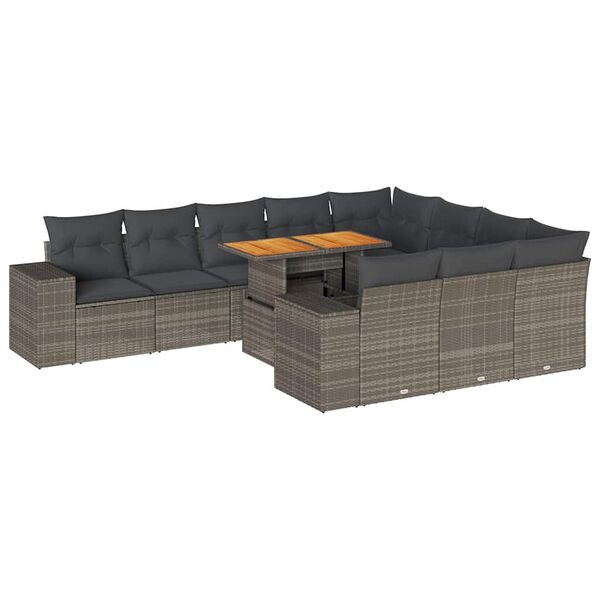 vidaXL Divano Giardino 10 pz con Cuscini Grigio in Polyrattan Acacia