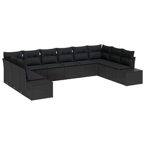 vidaXL Set Divano da Giardino 10 pz 9-Numero di posti Nero Polyrattan