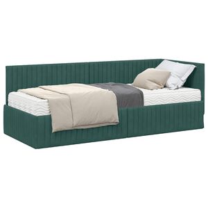 vidaXL Struttura Letto Angolare con Materasso 2 pz Verde Scuro