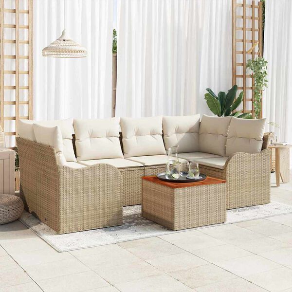 vidaXL Set Divano da Giardino con cuscino 7 pcs Beige polyrattan