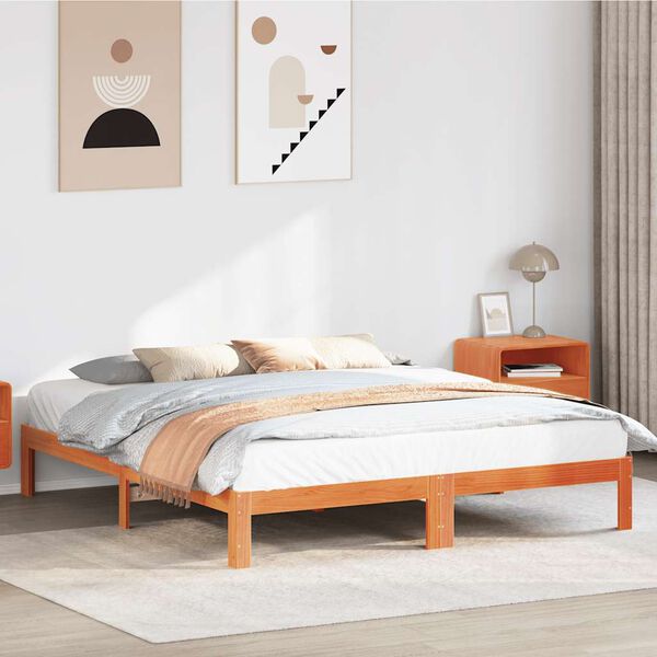 vidaXL Giroletto senza Materasso Marrone Cera 160x200 cm Legno di Pino