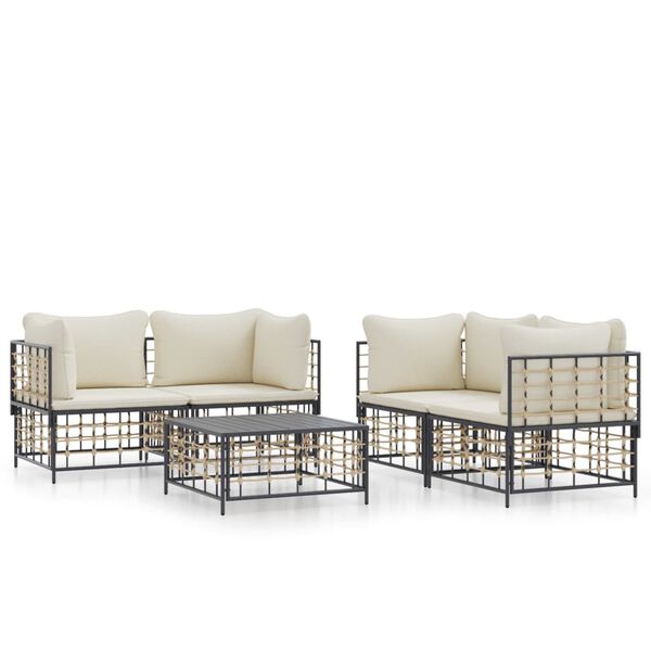 vidaXL Set Divani da Giardino 5 pz con Cuscini Antracite in Polyrattan