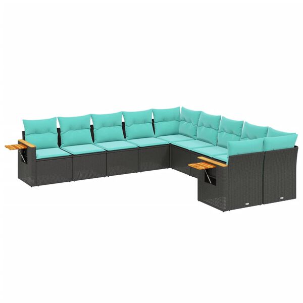 vidaXL Set Divani da Giardino 10 pz con Cuscini Nero in Polyrattan