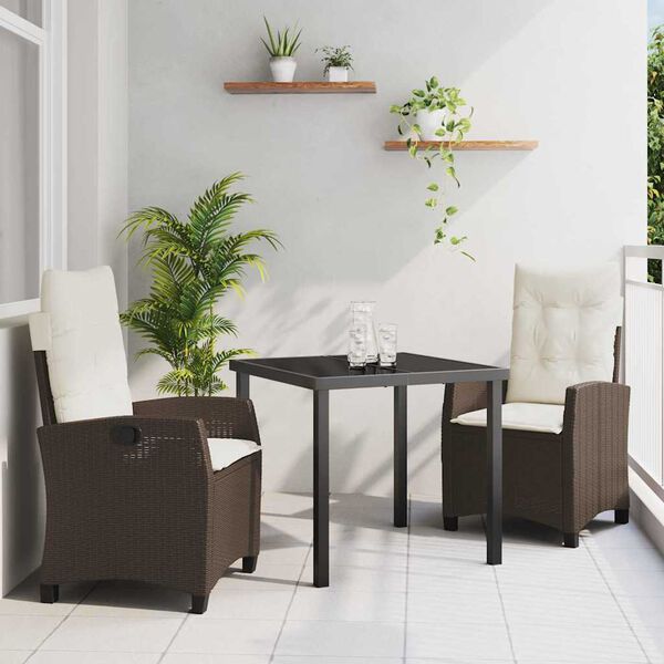 vidaXL Set da Pranzo per Giardino con cuscino 3 pcs Marrone polyrattan