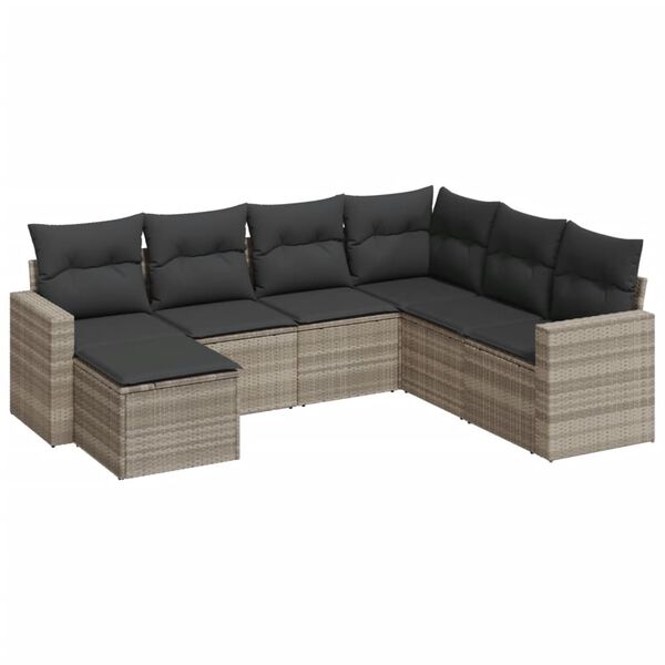 vidaXL Set Divani da Giardino 7pz con Cuscini Grigio Chiaro Polyrattan