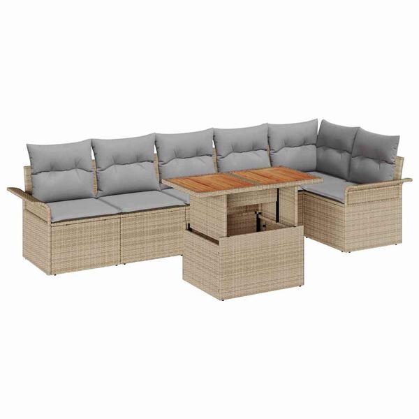 vidaXL Set Divano da Giardino 7 pcs Beige e Grigio Chiaro polyrattan